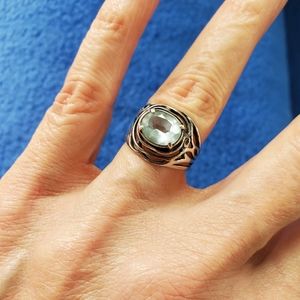 Blue topaz openwork design ring in sterling silver